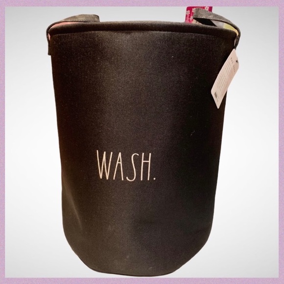 Rae Dunn Other - RAE DUNN BLACK LL “WASH” COLLAPSIBLE ROUND HAMPER
